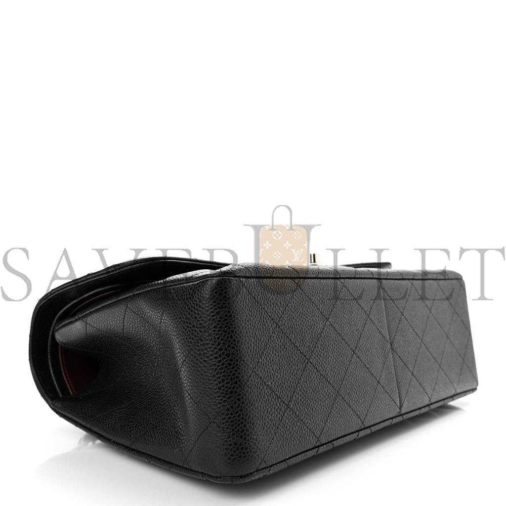CHANEL CAVIAR QUILTED JUMBO DOUBLE FLAP BLACK SILVER HARDWARE (30*20*9cm) CHANEL CAVIAR QUILTED JUMBO DOUBLE FLAP BLACK SILVER HARDWARE (30*20*9cm)