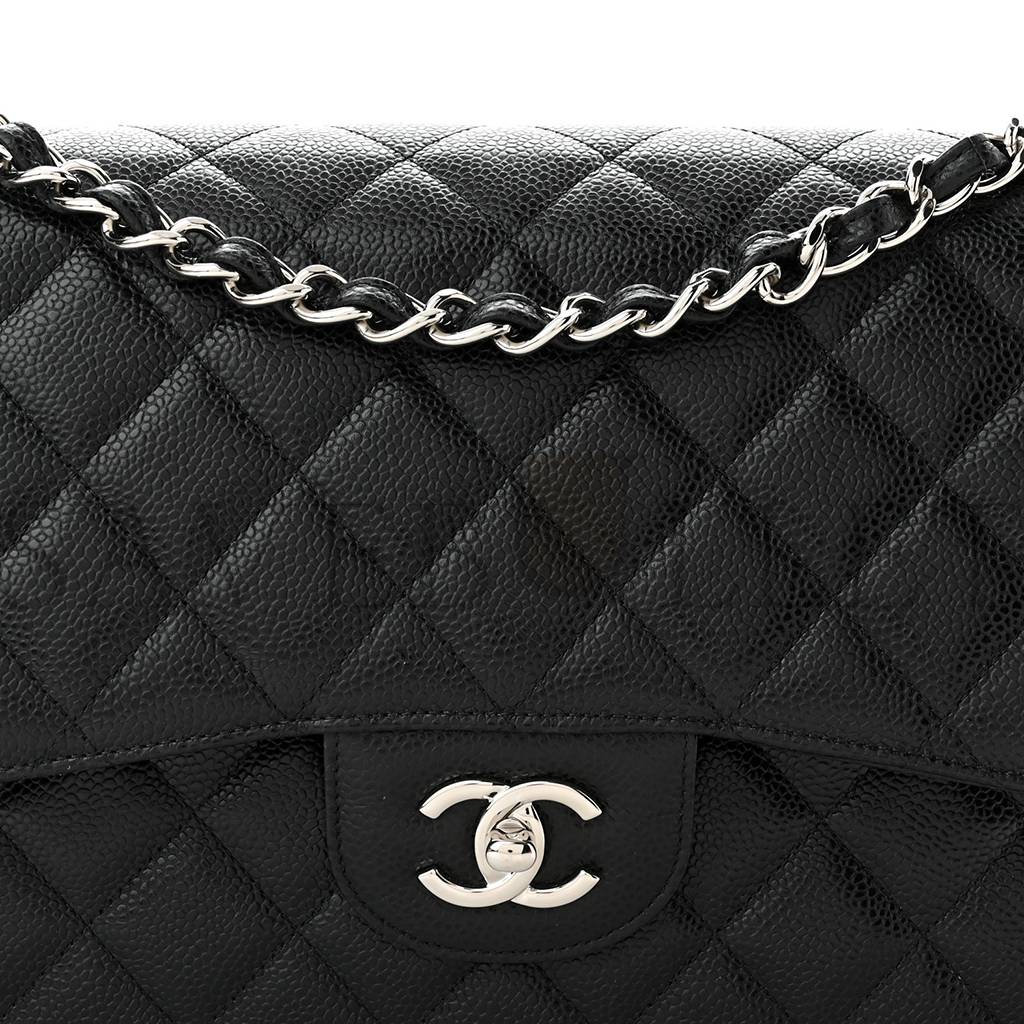 CHANEL CAVIAR QUILTED JUMBO DOUBLE FLAP BLACK SILVER HARDWARE (30*20*9cm) CHANEL CAVIAR QUILTED JUMBO DOUBLE FLAP BLACK SILVER HARDWARE (30*20*9cm)