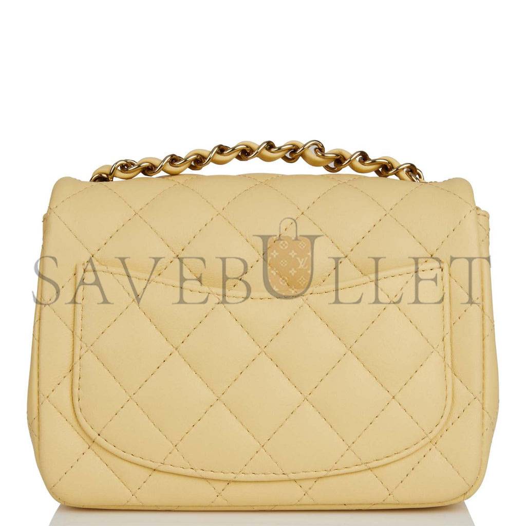 CHANEL MINI SQUARE FLAP BAG YELLOW LAMBSKIN LIGHT GOLD HARDWARE (17*13*8cm)