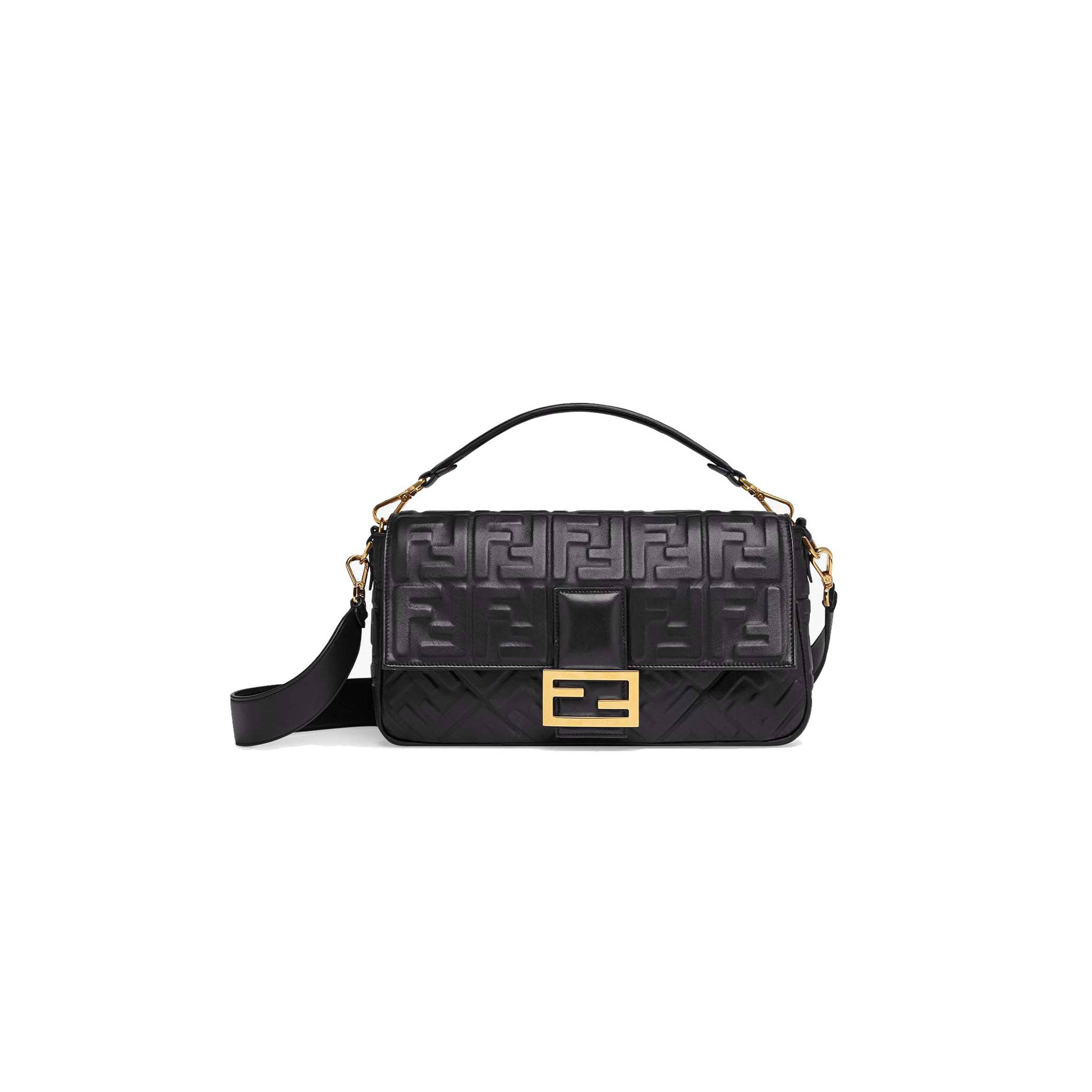 FENDI BAGUETTE LARGE - BLACK LEATHER BAG 8BR771A72VF15ZW (33*18*5.5cm)