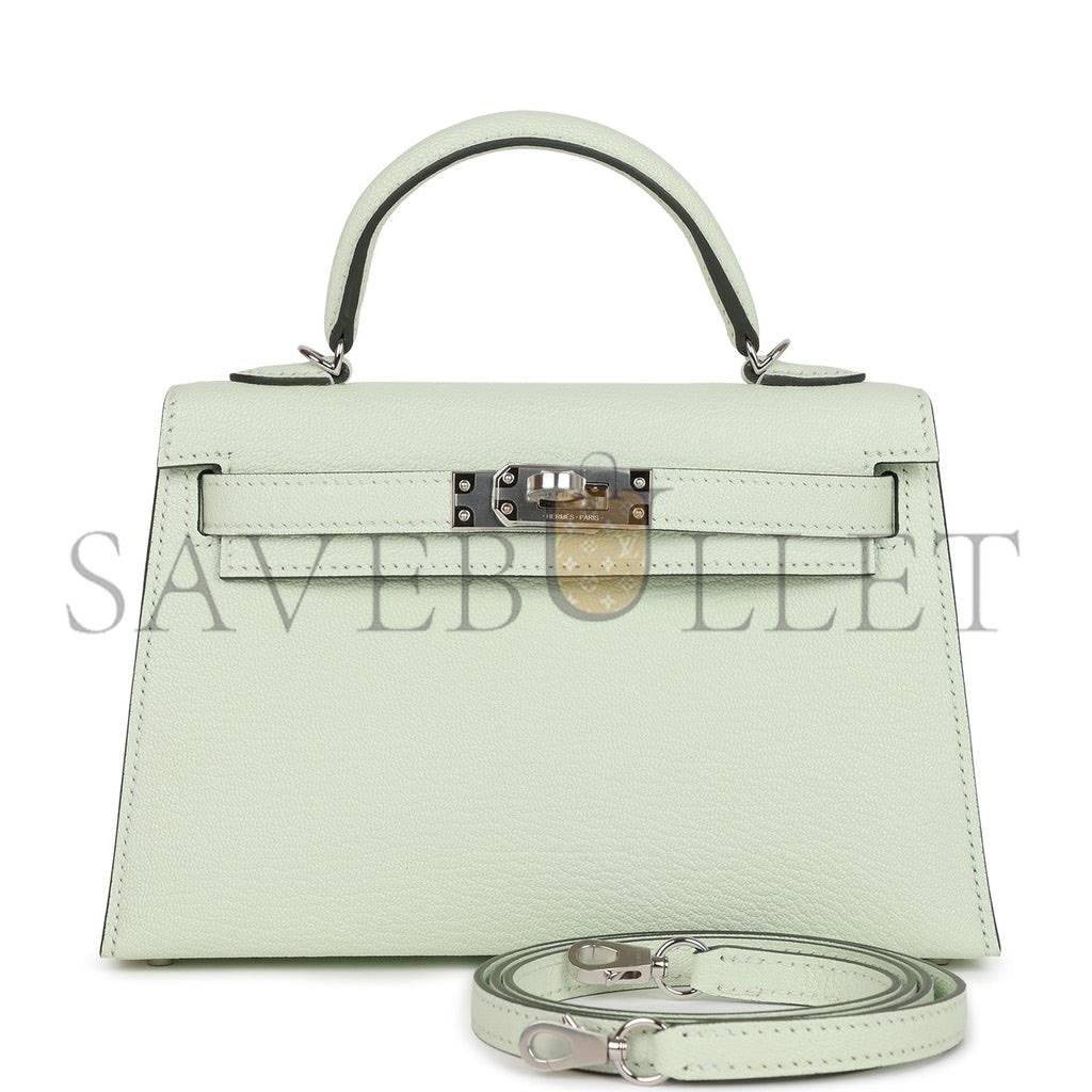 HERMES MINI KELLY SELLIER 20 VERT FIZZ CHEVRE PALLADIUM HARDWARE (19*12*5.5cm) HERMES MINI KELLY SELLIER 20 VERT FIZZ CHEVRE PALLADIUM HARDWARE (19*12*5.5cm)