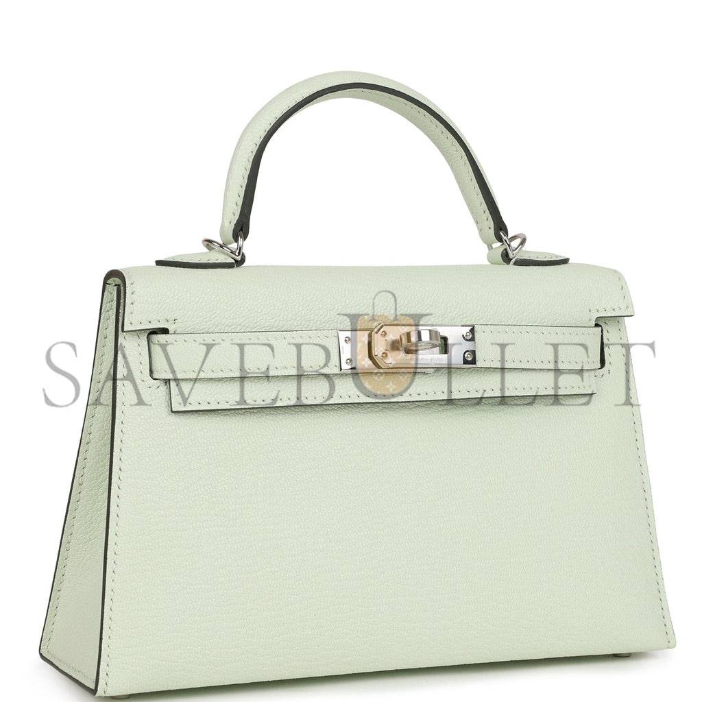 HERMES MINI KELLY SELLIER 20 VERT FIZZ CHEVRE PALLADIUM HARDWARE (19*12*5.5cm) HERMES MINI KELLY SELLIER 20 VERT FIZZ CHEVRE PALLADIUM HARDWARE (19*12*5.5cm)