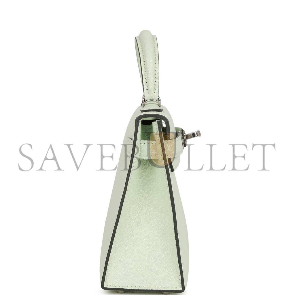 HERMES MINI KELLY SELLIER 20 VERT FIZZ CHEVRE PALLADIUM HARDWARE (19*12*5.5cm) HERMES MINI KELLY SELLIER 20 VERT FIZZ CHEVRE PALLADIUM HARDWARE (19*12*5.5cm)