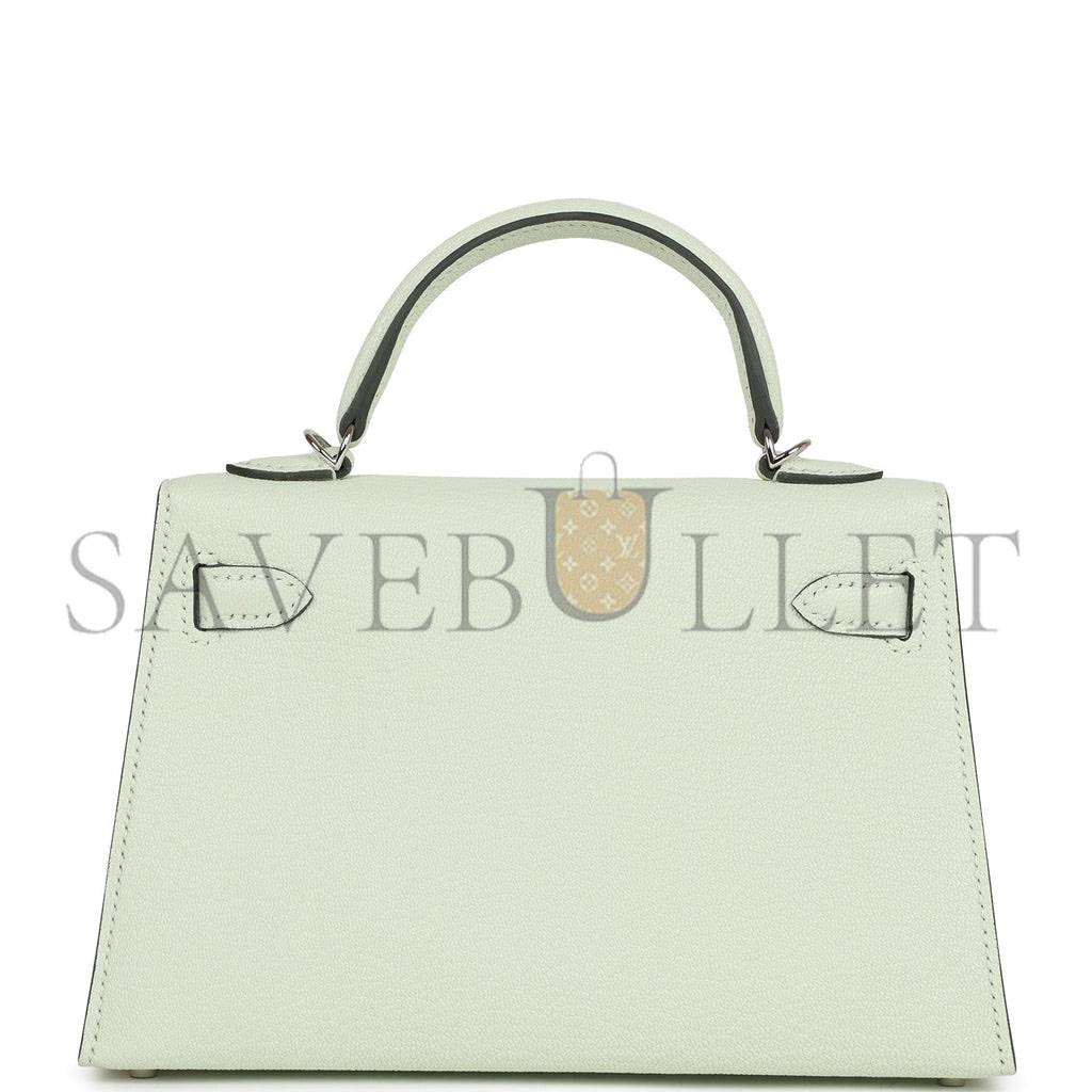 HERMES MINI KELLY SELLIER 20 VERT FIZZ CHEVRE PALLADIUM HARDWARE (19*12*5.5cm) HERMES MINI KELLY SELLIER 20 VERT FIZZ CHEVRE PALLADIUM HARDWARE (19*12*5.5cm)