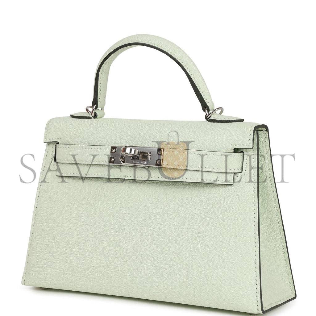 HERMES MINI KELLY SELLIER 20 VERT FIZZ CHEVRE PALLADIUM HARDWARE (19*12*5.5cm) HERMES MINI KELLY SELLIER 20 VERT FIZZ CHEVRE PALLADIUM HARDWARE (19*12*5.5cm)