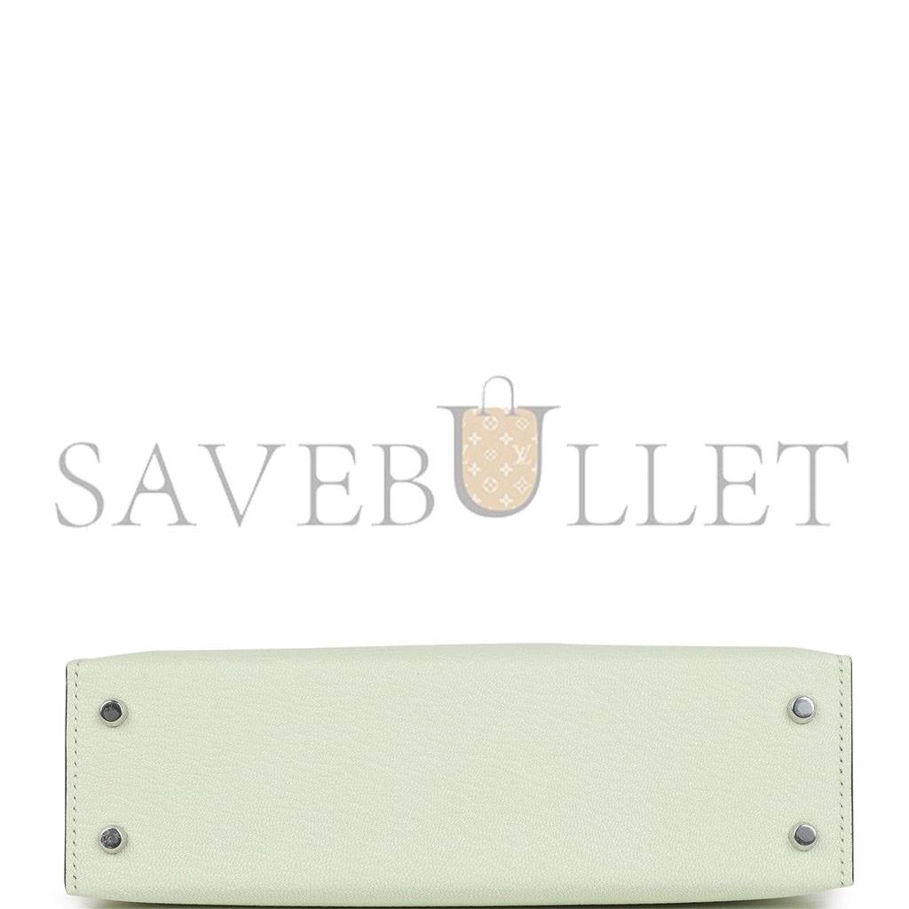 HERMES MINI KELLY SELLIER 20 VERT FIZZ CHEVRE PALLADIUM HARDWARE (19*12*5.5cm) HERMES MINI KELLY SELLIER 20 VERT FIZZ CHEVRE PALLADIUM HARDWARE (19*12*5.5cm)