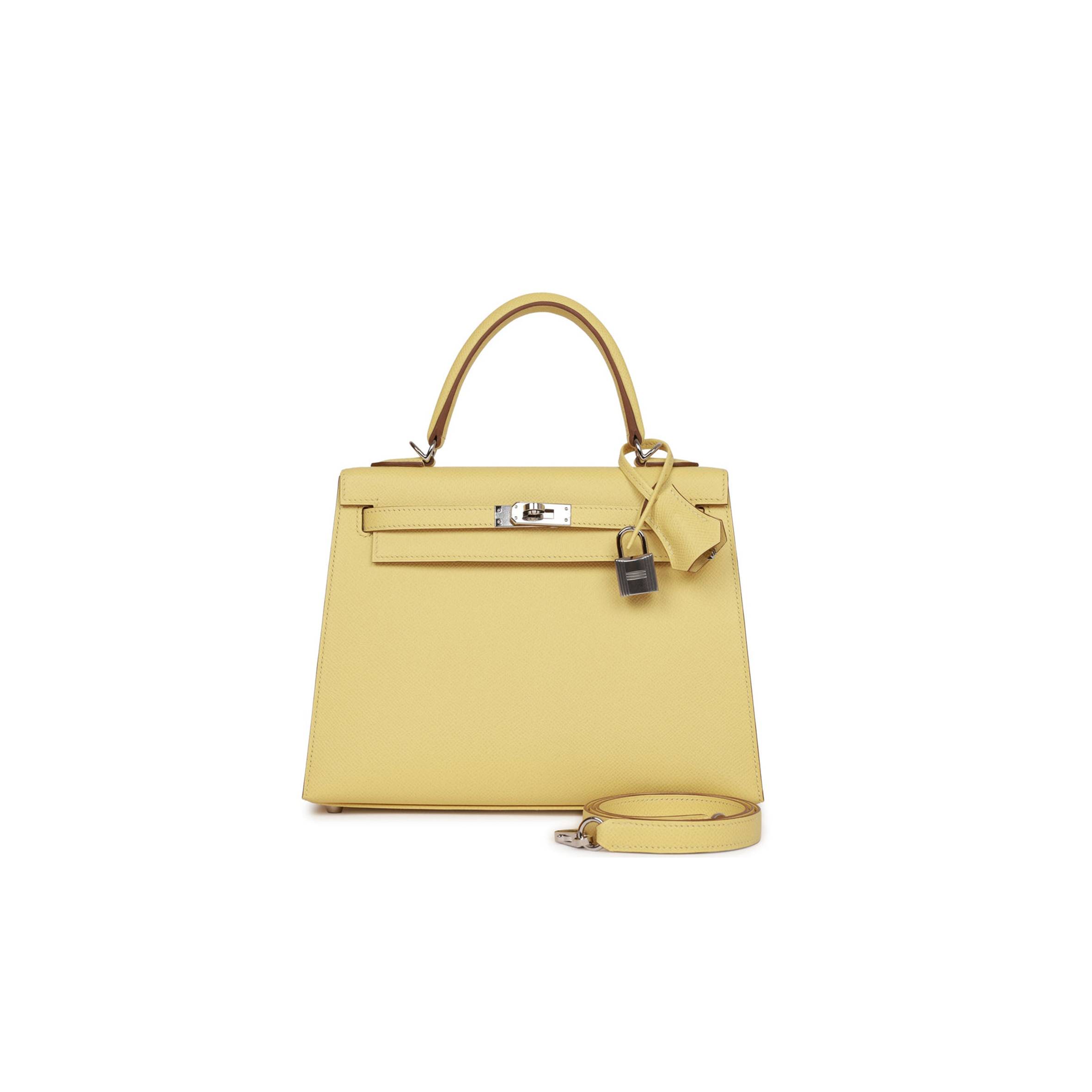 HERMES KELLY SELLIER 25 JAUNE POUSSIN EPSOM PALLADIUM HARDWARE (25*17*7cm) HERMES KELLY SELLIER 25 JAUNE POUSSIN EPSOM PALLADIUM HARDWARE (25*17*7cm)