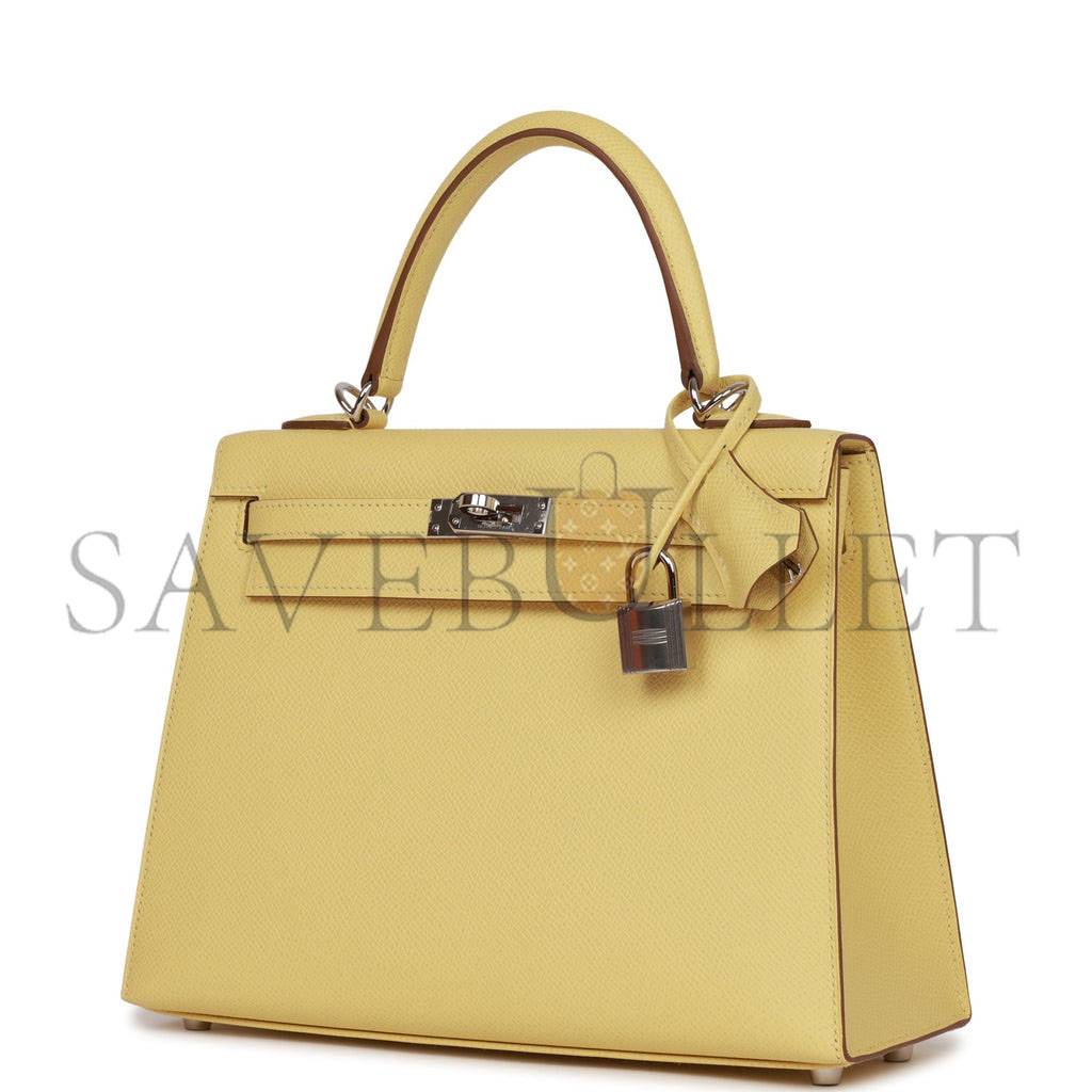 HERMES KELLY SELLIER 25 JAUNE POUSSIN EPSOM PALLADIUM HARDWARE (25*17*7cm) HERMES KELLY SELLIER 25 JAUNE POUSSIN EPSOM PALLADIUM HARDWARE (25*17*7cm)