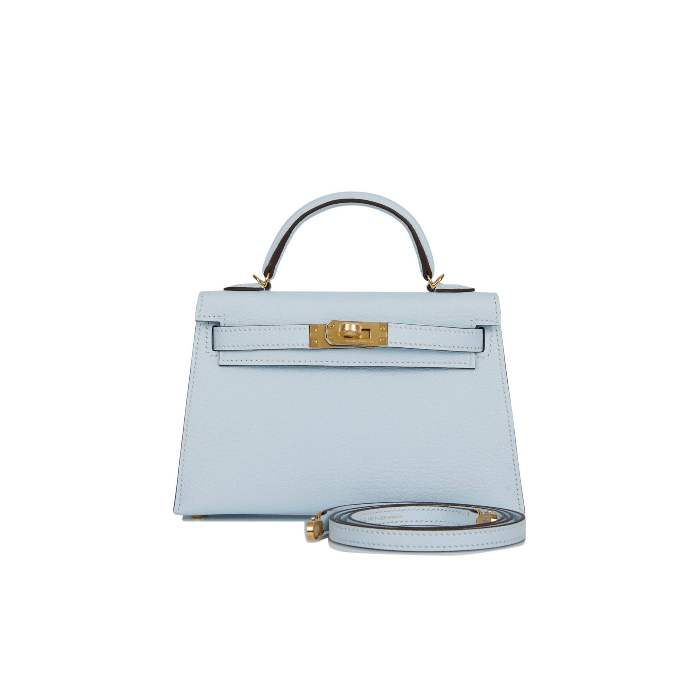 HERMES MINI KELLY SELLIER 20 BLEU BRUME CHEVRE GOLD HARDWARE (19*12*5.5cm) HERMES MINI KELLY SELLIER 20 BLEU BRUME CHEVRE GOLD HARDWARE (19*12*5.5cm)