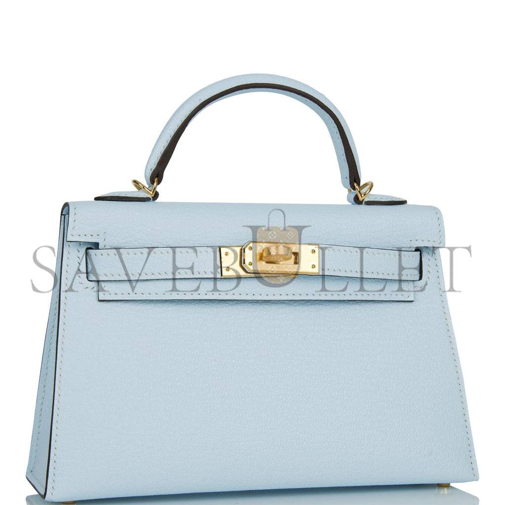HERMES MINI KELLY SELLIER 20 BLEU BRUME CHEVRE GOLD HARDWARE (19*12*5.5cm) HERMES MINI KELLY SELLIER 20 BLEU BRUME CHEVRE GOLD HARDWARE (19*12*5.5cm)