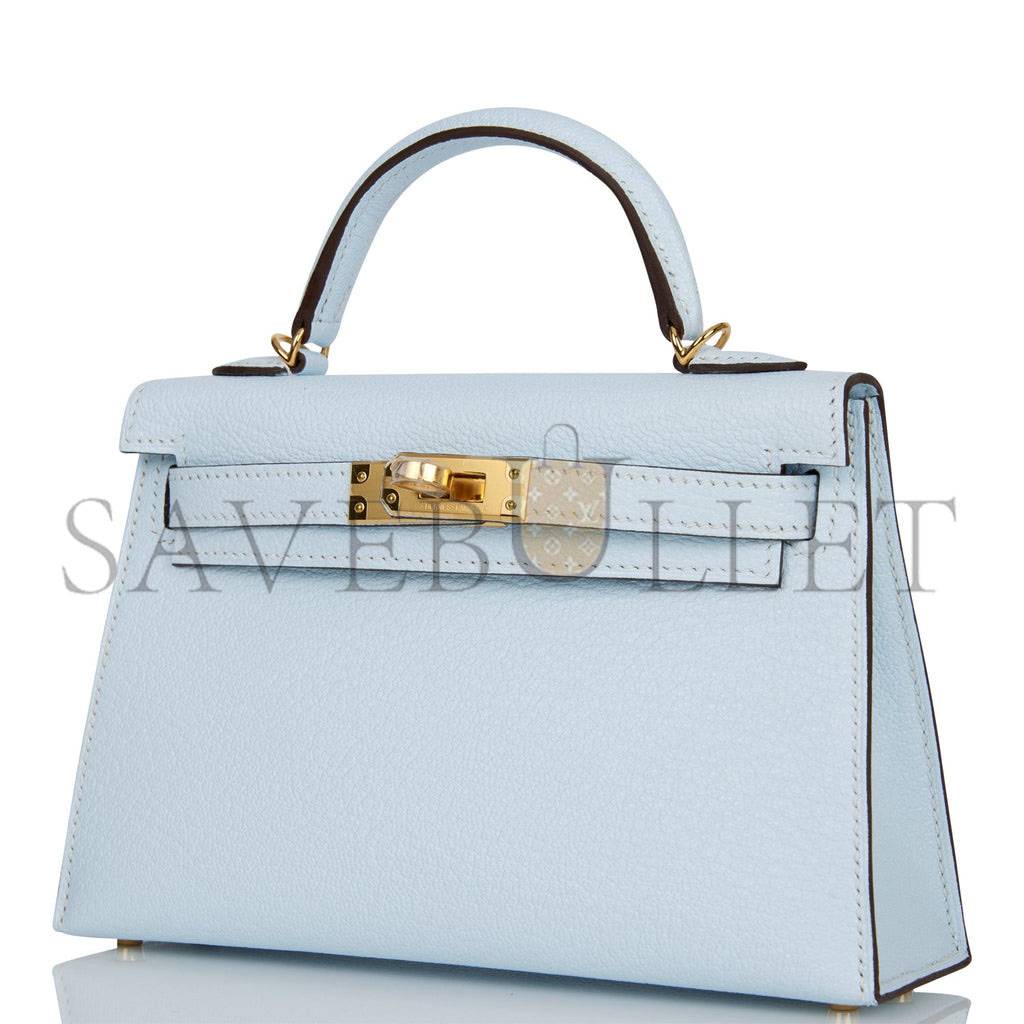 HERMES MINI KELLY SELLIER 20 BLEU BRUME CHEVRE GOLD HARDWARE (19*12*5.5cm) HERMES MINI KELLY SELLIER 20 BLEU BRUME CHEVRE GOLD HARDWARE (19*12*5.5cm)