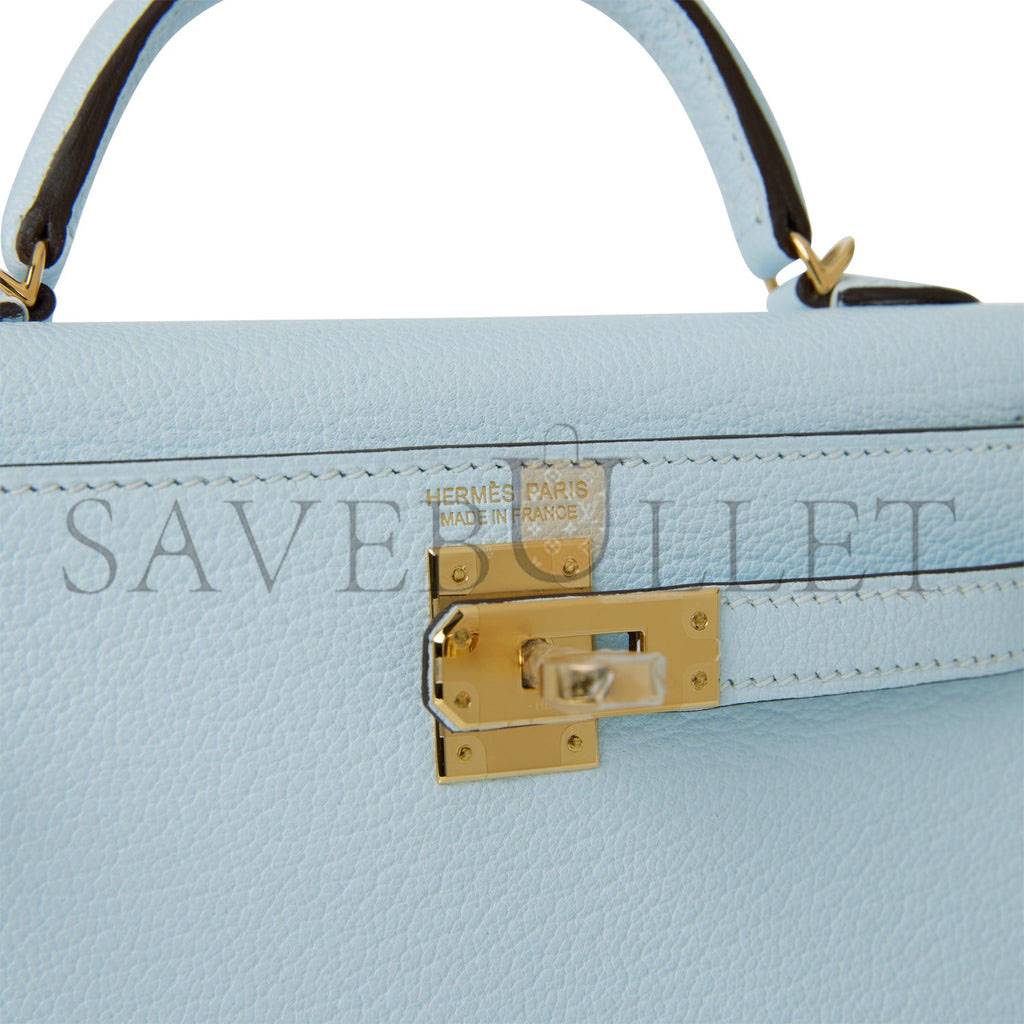 HERMES MINI KELLY SELLIER 20 BLEU BRUME CHEVRE GOLD HARDWARE (19*12*5.5cm) HERMES MINI KELLY SELLIER 20 BLEU BRUME CHEVRE GOLD HARDWARE (19*12*5.5cm)