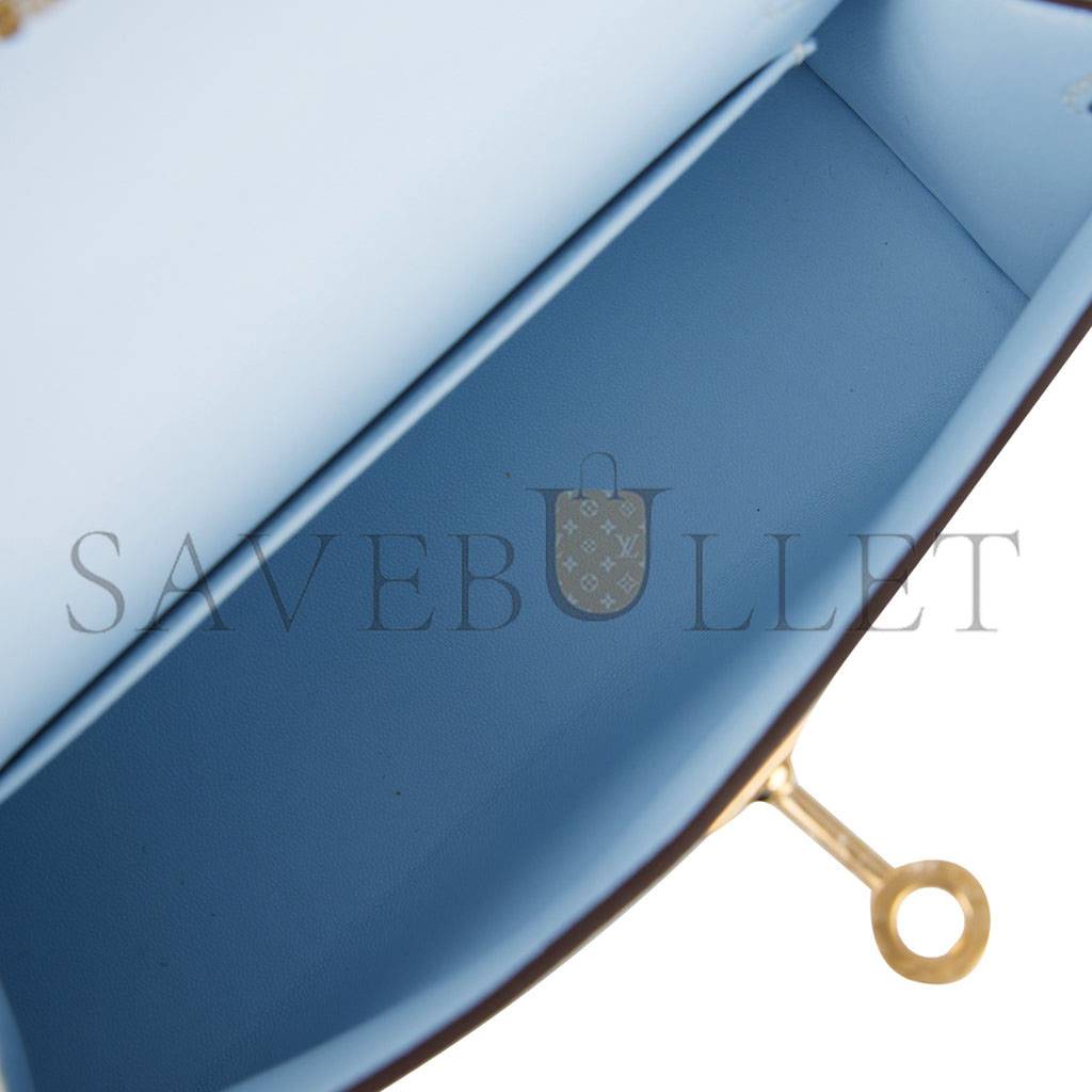 HERMES MINI KELLY SELLIER 20 BLEU BRUME CHEVRE GOLD HARDWARE (19*12*5.5cm) HERMES MINI KELLY SELLIER 20 BLEU BRUME CHEVRE GOLD HARDWARE (19*12*5.5cm)