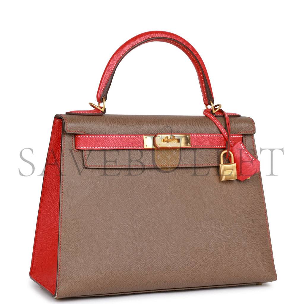 HERMES SPECIAL ORDER (HSS) KELLY SELLIER 28 ETOUPE AND ROUGE TOMATE EPSOM BRUSHED GOLD HARDWARE (28*22*10cm) HERMES SPECIAL ORDER (HSS) KELLY SELLIER 28 ETOUPE AND ROUGE TOMATE EPSOM BRUSHED GOLD HARDWARE (28*22*10cm)