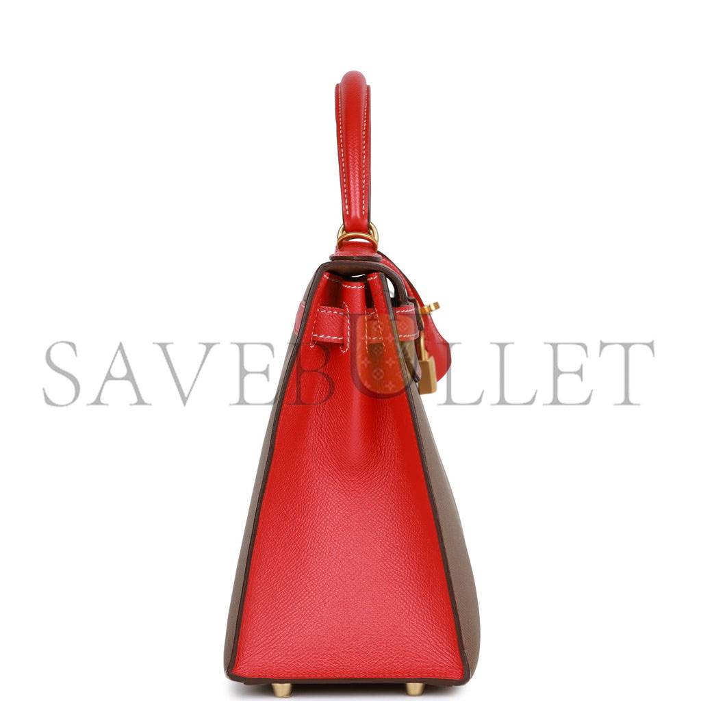 HERMES SPECIAL ORDER (HSS) KELLY SELLIER 28 ETOUPE AND ROUGE TOMATE EPSOM BRUSHED GOLD HARDWARE (28*22*10cm) HERMES SPECIAL ORDER (HSS) KELLY SELLIER 28 ETOUPE AND ROUGE TOMATE EPSOM BRUSHED GOLD HARDWARE (28*22*10cm)