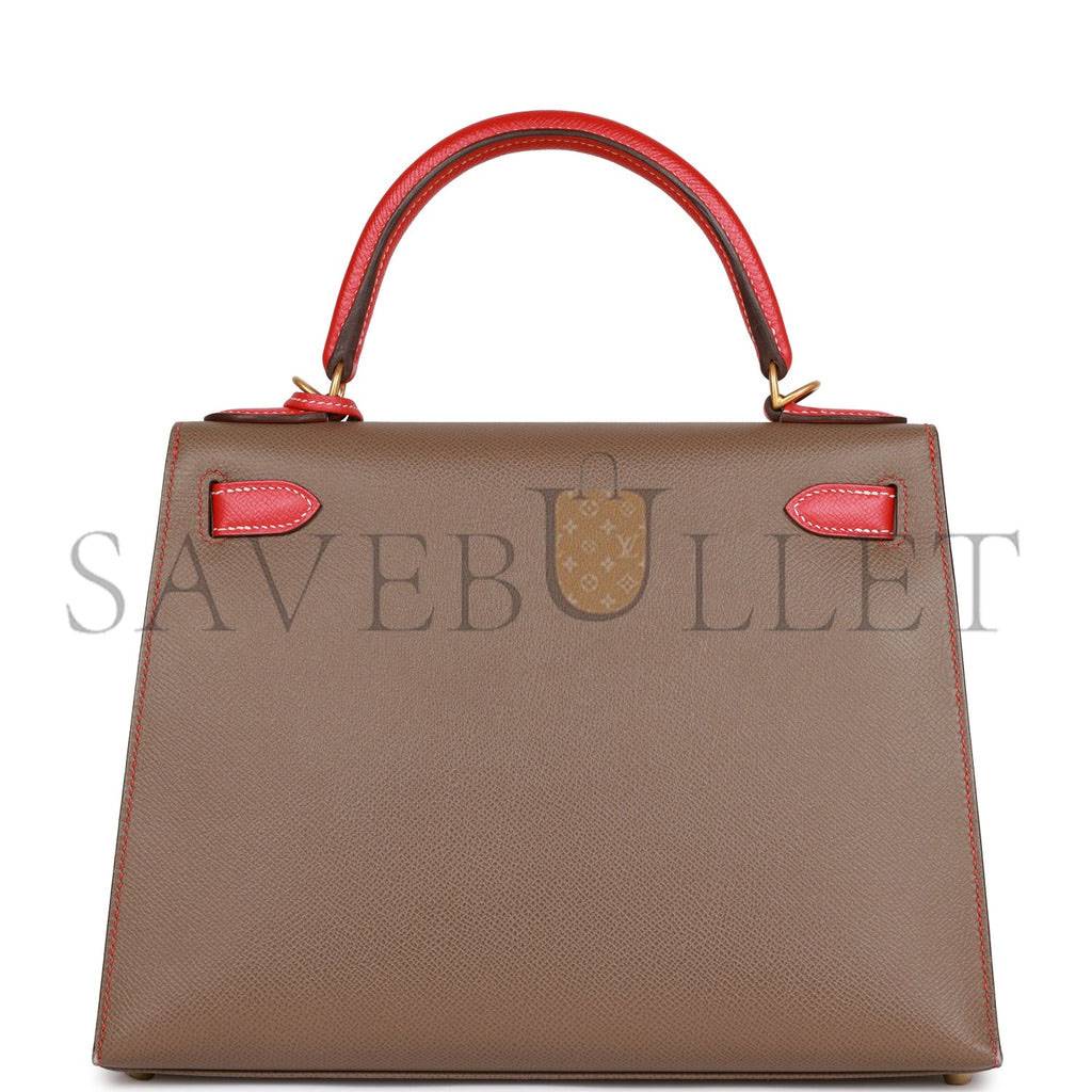 HERMES SPECIAL ORDER (HSS) KELLY SELLIER 28 ETOUPE AND ROUGE TOMATE EPSOM BRUSHED GOLD HARDWARE (28*22*10cm) HERMES SPECIAL ORDER (HSS) KELLY SELLIER 28 ETOUPE AND ROUGE TOMATE EPSOM BRUSHED GOLD HARDWARE (28*22*10cm)