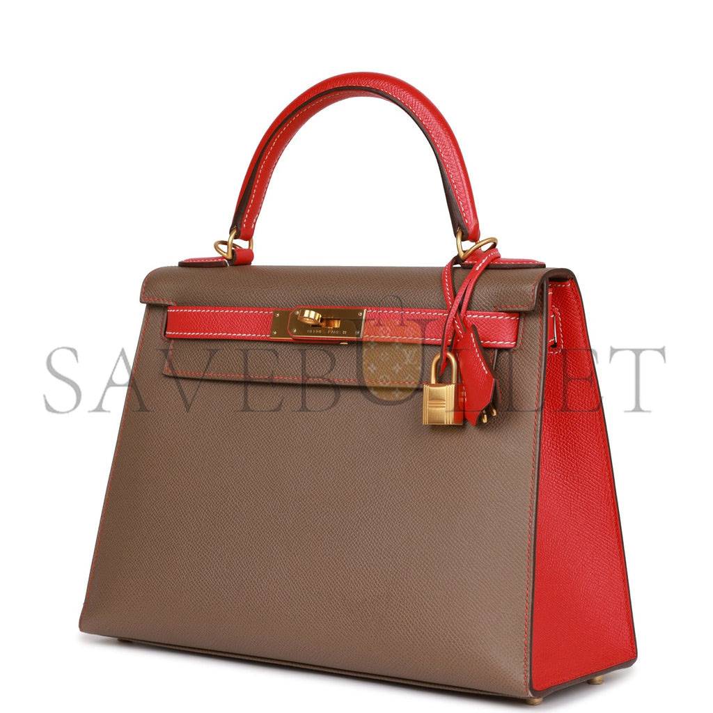 HERMES SPECIAL ORDER (HSS) KELLY SELLIER 28 ETOUPE AND ROUGE TOMATE EPSOM BRUSHED GOLD HARDWARE (28*22*10cm) HERMES SPECIAL ORDER (HSS) KELLY SELLIER 28 ETOUPE AND ROUGE TOMATE EPSOM BRUSHED GOLD HARDWARE (28*22*10cm)