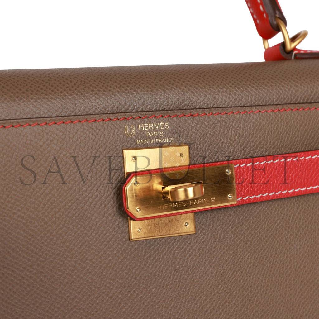 HERMES SPECIAL ORDER (HSS) KELLY SELLIER 28 ETOUPE AND ROUGE TOMATE EPSOM BRUSHED GOLD HARDWARE (28*22*10cm) HERMES SPECIAL ORDER (HSS) KELLY SELLIER 28 ETOUPE AND ROUGE TOMATE EPSOM BRUSHED GOLD HARDWARE (28*22*10cm)