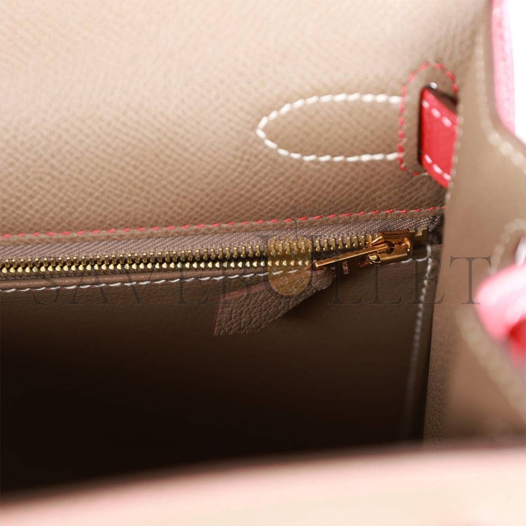 HERMES SPECIAL ORDER (HSS) KELLY SELLIER 28 ETOUPE AND ROUGE TOMATE EPSOM BRUSHED GOLD HARDWARE (28*22*10cm) HERMES SPECIAL ORDER (HSS) KELLY SELLIER 28 ETOUPE AND ROUGE TOMATE EPSOM BRUSHED GOLD HARDWARE (28*22*10cm)