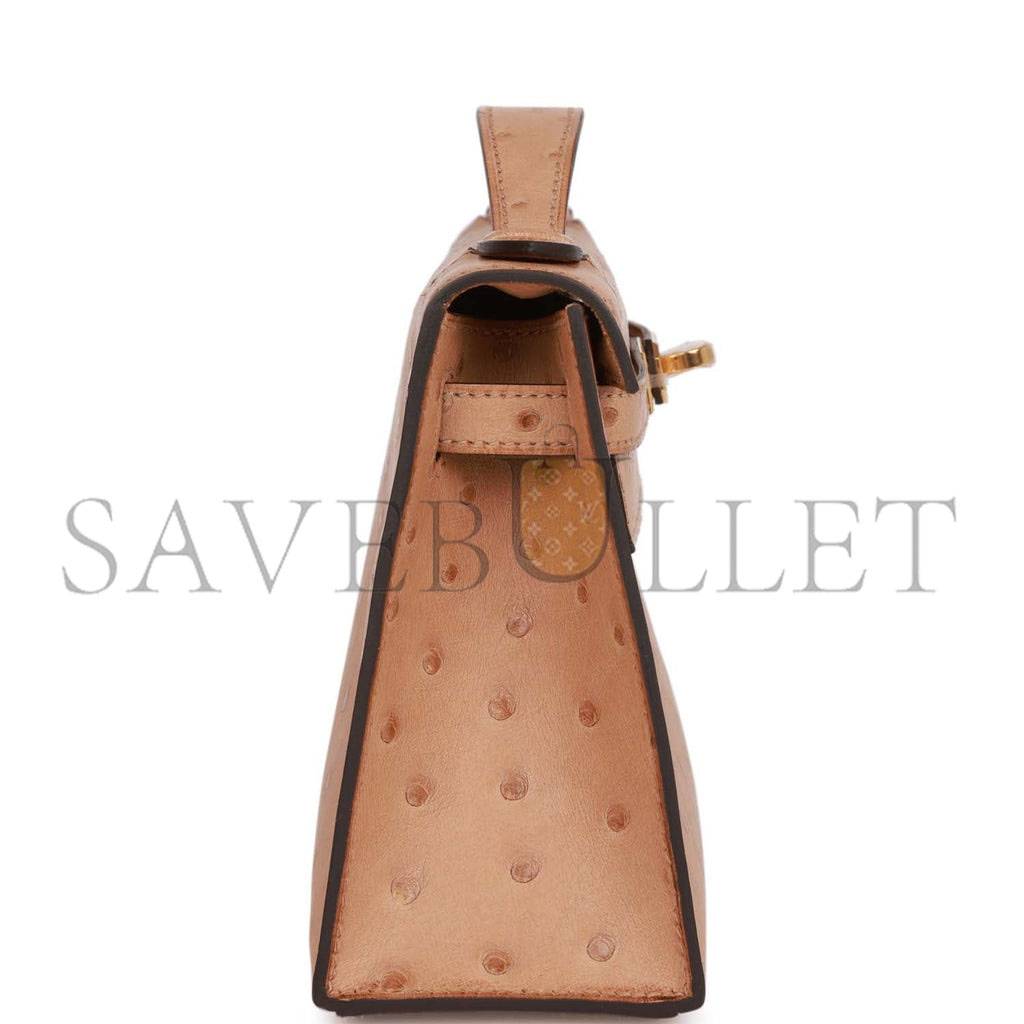 HERMES KELLY POCHETTE CHAI OSTRICH GOLD HARDWARE (22*12*13cm) HERMES KELLY POCHETTE CHAI OSTRICH GOLD HARDWARE (22*12*13cm)