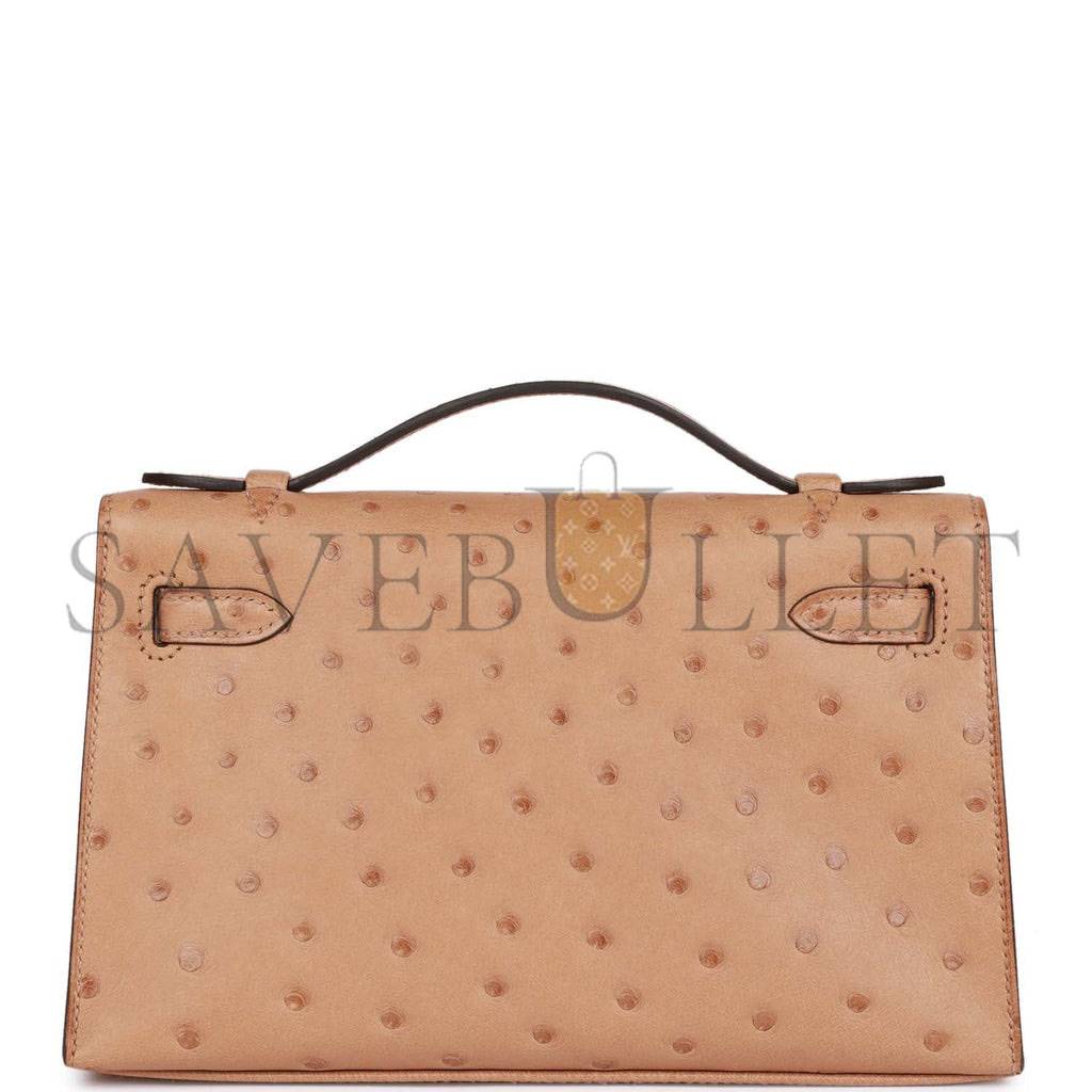 HERMES KELLY POCHETTE CHAI OSTRICH GOLD HARDWARE (22*12*13cm) HERMES KELLY POCHETTE CHAI OSTRICH GOLD HARDWARE (22*12*13cm)