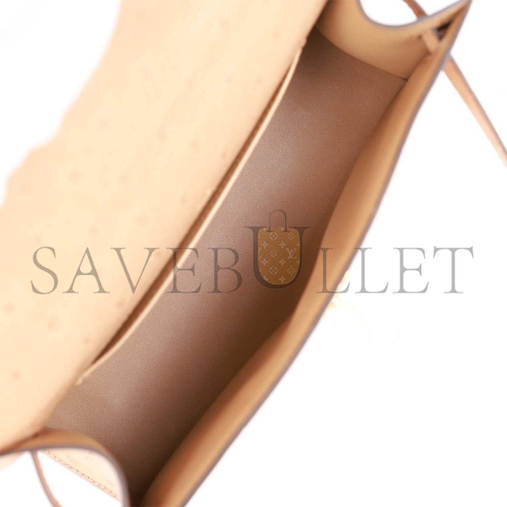 HERMES KELLY POCHETTE CHAI OSTRICH GOLD HARDWARE (22*12*13cm) HERMES KELLY POCHETTE CHAI OSTRICH GOLD HARDWARE (22*12*13cm)