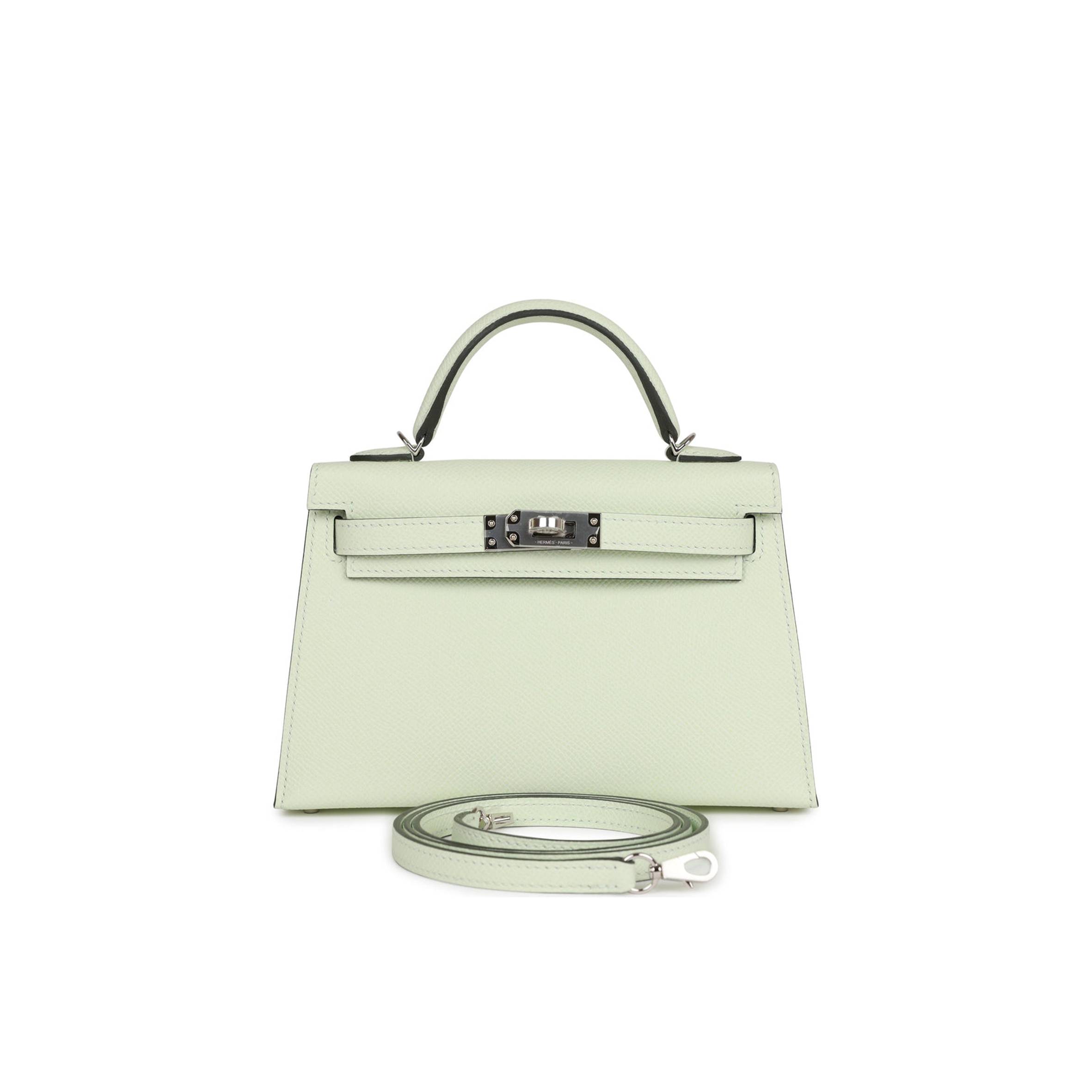 HERMES MINI KELLY SELLIER 20 VERT FIZZ EPSOM PALLADIUM HARDWARE (19*12*5.5cm) HERMES MINI KELLY SELLIER 20 VERT FIZZ EPSOM PALLADIUM HARDWARE (19*12*5.5cm)