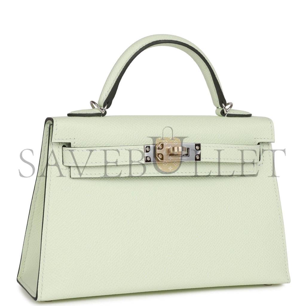 HERMES MINI KELLY SELLIER 20 VERT FIZZ EPSOM PALLADIUM HARDWARE (19*12*5.5cm) HERMES MINI KELLY SELLIER 20 VERT FIZZ EPSOM PALLADIUM HARDWARE (19*12*5.5cm)