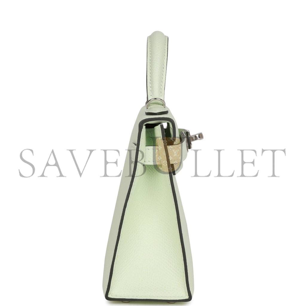 HERMES MINI KELLY SELLIER 20 VERT FIZZ EPSOM PALLADIUM HARDWARE (19*12*5.5cm) HERMES MINI KELLY SELLIER 20 VERT FIZZ EPSOM PALLADIUM HARDWARE (19*12*5.5cm)