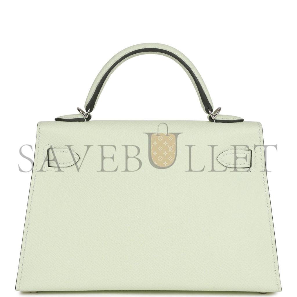 HERMES MINI KELLY SELLIER 20 VERT FIZZ EPSOM PALLADIUM HARDWARE (19*12*5.5cm) HERMES MINI KELLY SELLIER 20 VERT FIZZ EPSOM PALLADIUM HARDWARE (19*12*5.5cm)