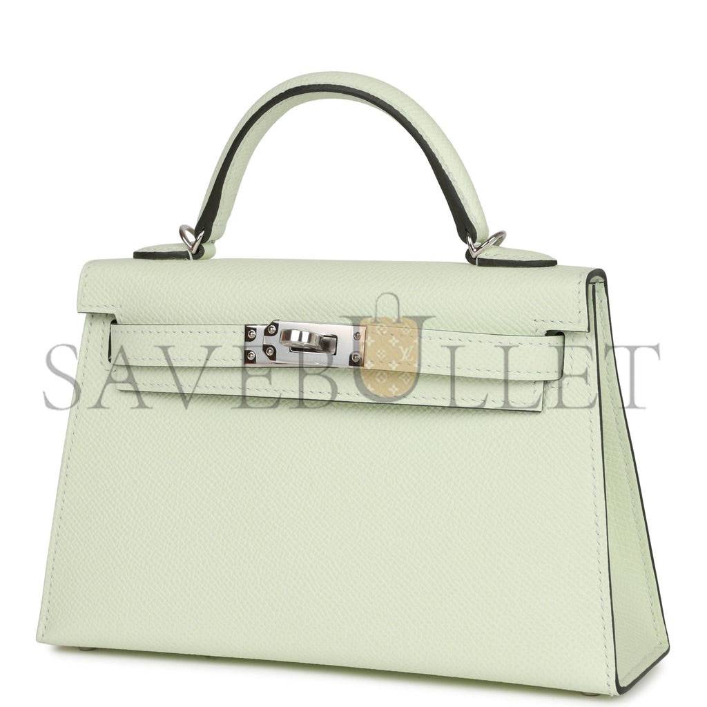 HERMES MINI KELLY SELLIER 20 VERT FIZZ EPSOM PALLADIUM HARDWARE (19*12*5.5cm) HERMES MINI KELLY SELLIER 20 VERT FIZZ EPSOM PALLADIUM HARDWARE (19*12*5.5cm)