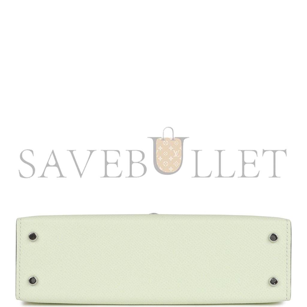 HERMES MINI KELLY SELLIER 20 VERT FIZZ EPSOM PALLADIUM HARDWARE (19*12*5.5cm) HERMES MINI KELLY SELLIER 20 VERT FIZZ EPSOM PALLADIUM HARDWARE (19*12*5.5cm)