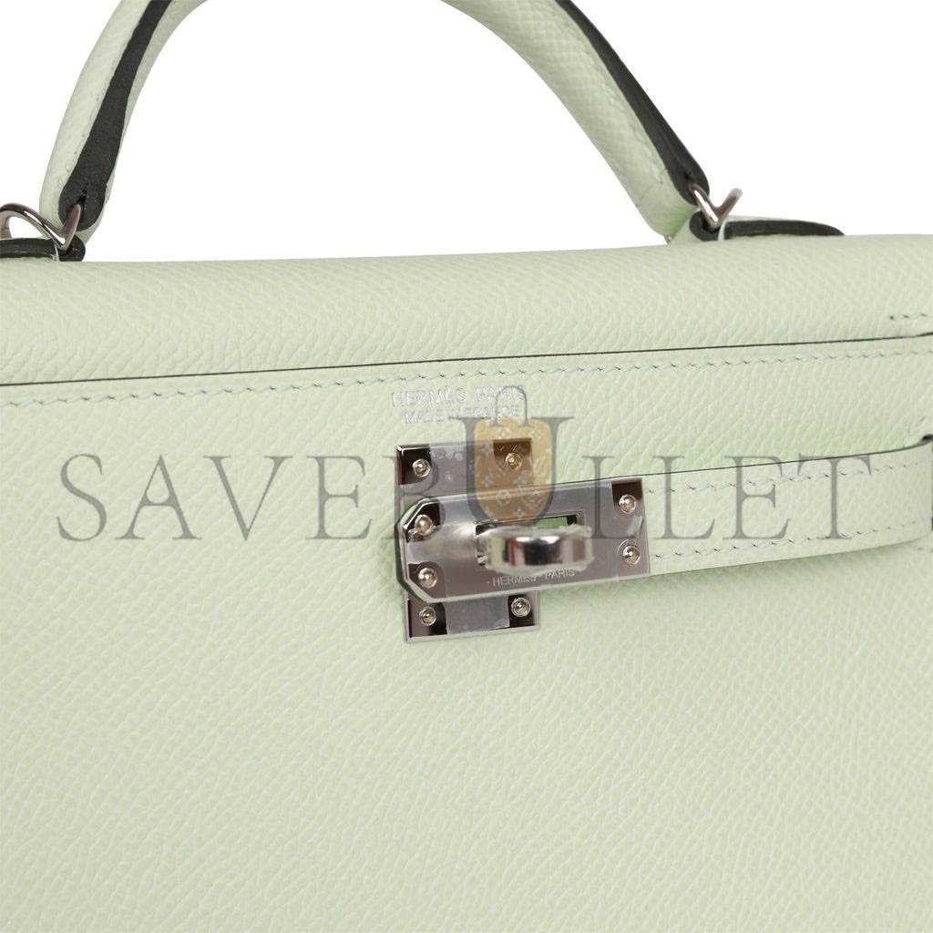 HERMES MINI KELLY SELLIER 20 VERT FIZZ EPSOM PALLADIUM HARDWARE (19*12*5.5cm) HERMES MINI KELLY SELLIER 20 VERT FIZZ EPSOM PALLADIUM HARDWARE (19*12*5.5cm)