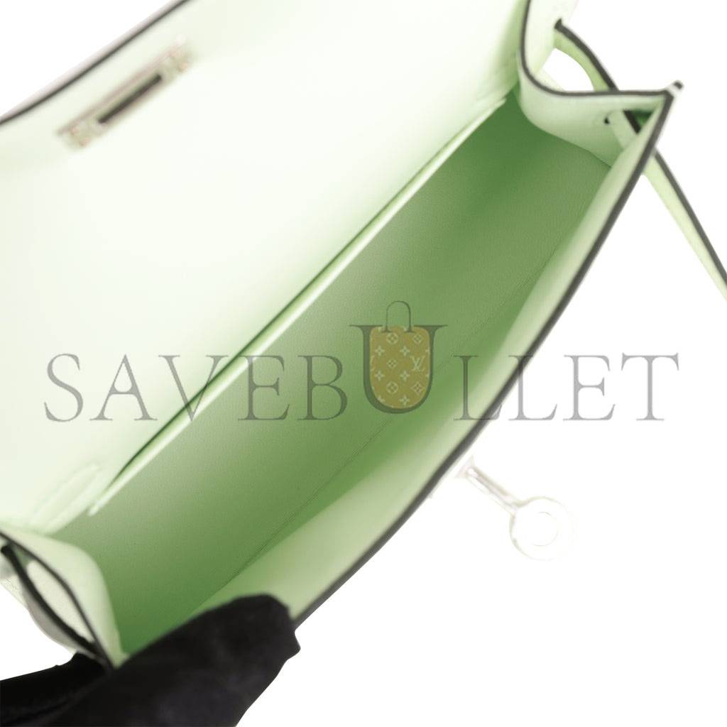 HERMES MINI KELLY SELLIER 20 VERT FIZZ EPSOM PALLADIUM HARDWARE (19*12*5.5cm) HERMES MINI KELLY SELLIER 20 VERT FIZZ EPSOM PALLADIUM HARDWARE (19*12*5.5cm)