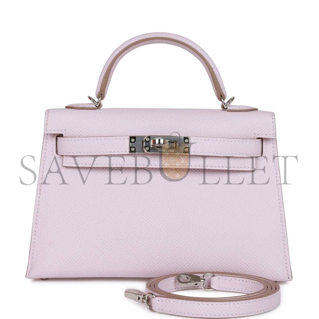 HERMES MINI KELLY SELLIER 20 MAUVE PALE EPSOM PALLADIUM HARDWARE (19*12*5.5cm) HERMES MINI KELLY SELLIER 20 MAUVE PALE EPSOM PALLADIUM HARDWARE (19*12*5.5cm)