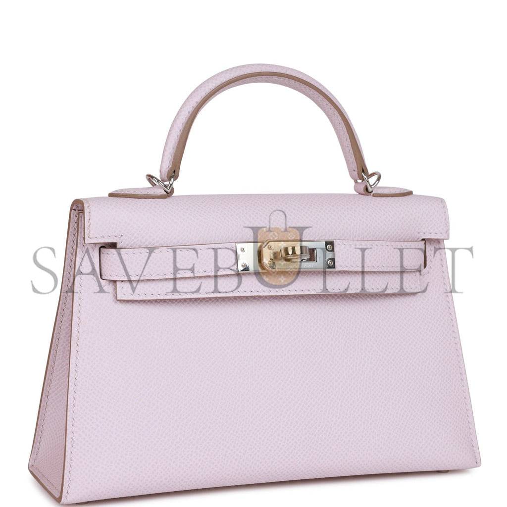 HERMES MINI KELLY SELLIER 20 MAUVE PALE EPSOM PALLADIUM HARDWARE (19*12*5.5cm) HERMES MINI KELLY SELLIER 20 MAUVE PALE EPSOM PALLADIUM HARDWARE (19*12*5.5cm)