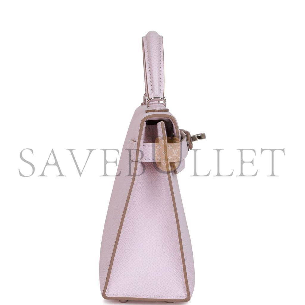 HERMES MINI KELLY SELLIER 20 MAUVE PALE EPSOM PALLADIUM HARDWARE (19*12*5.5cm) HERMES MINI KELLY SELLIER 20 MAUVE PALE EPSOM PALLADIUM HARDWARE (19*12*5.5cm)