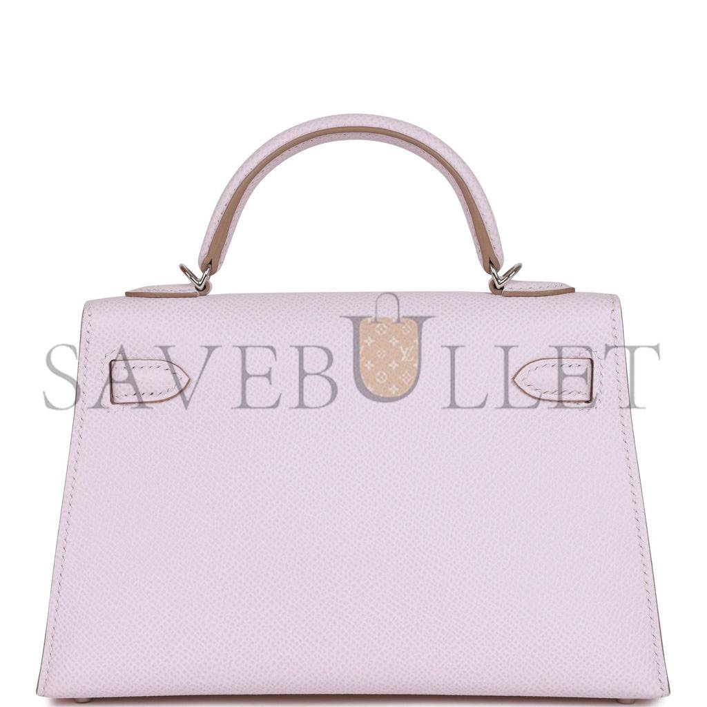 HERMES MINI KELLY SELLIER 20 MAUVE PALE EPSOM PALLADIUM HARDWARE (19*12*5.5cm) HERMES MINI KELLY SELLIER 20 MAUVE PALE EPSOM PALLADIUM HARDWARE (19*12*5.5cm)
