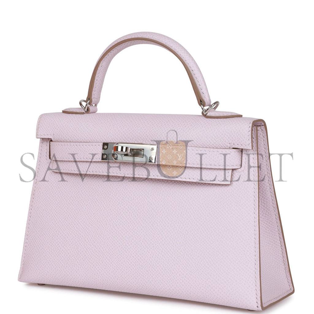 HERMES MINI KELLY SELLIER 20 MAUVE PALE EPSOM PALLADIUM HARDWARE (19*12*5.5cm) HERMES MINI KELLY SELLIER 20 MAUVE PALE EPSOM PALLADIUM HARDWARE (19*12*5.5cm)