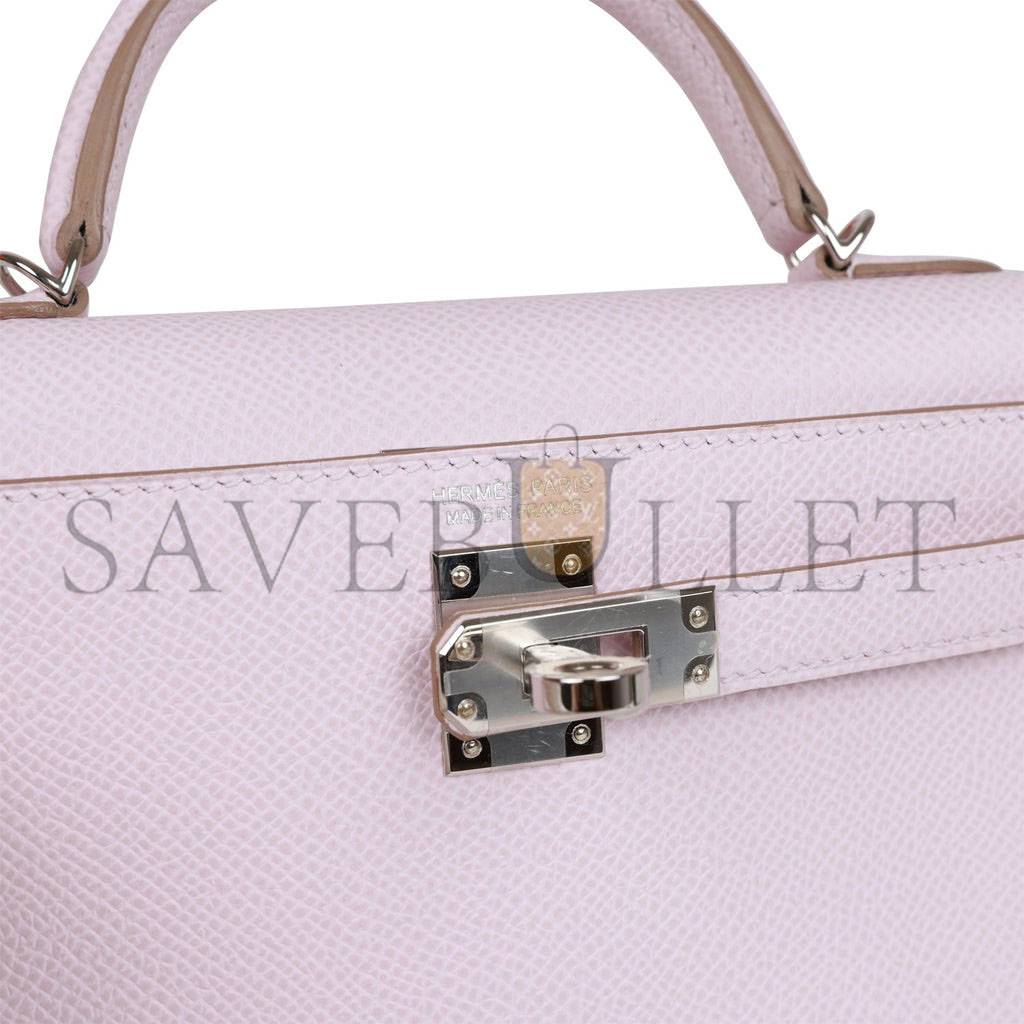 HERMES MINI KELLY SELLIER 20 MAUVE PALE EPSOM PALLADIUM HARDWARE (19*12*5.5cm) HERMES MINI KELLY SELLIER 20 MAUVE PALE EPSOM PALLADIUM HARDWARE (19*12*5.5cm)