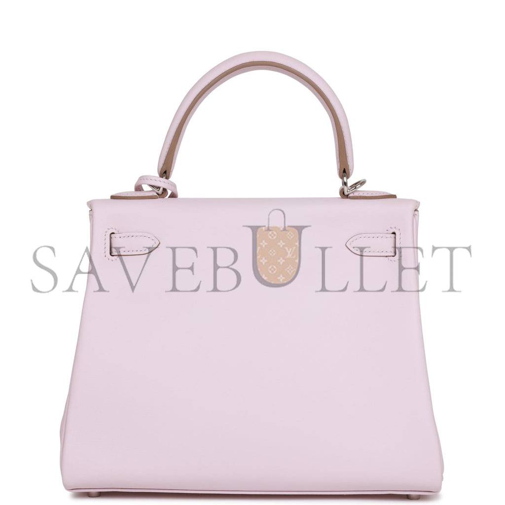 HERMES KELLY RETOURNE 25 MAUVE PALE SWIFT PALLADIUM HARDWARE HANDMADE(25*17*7cm)