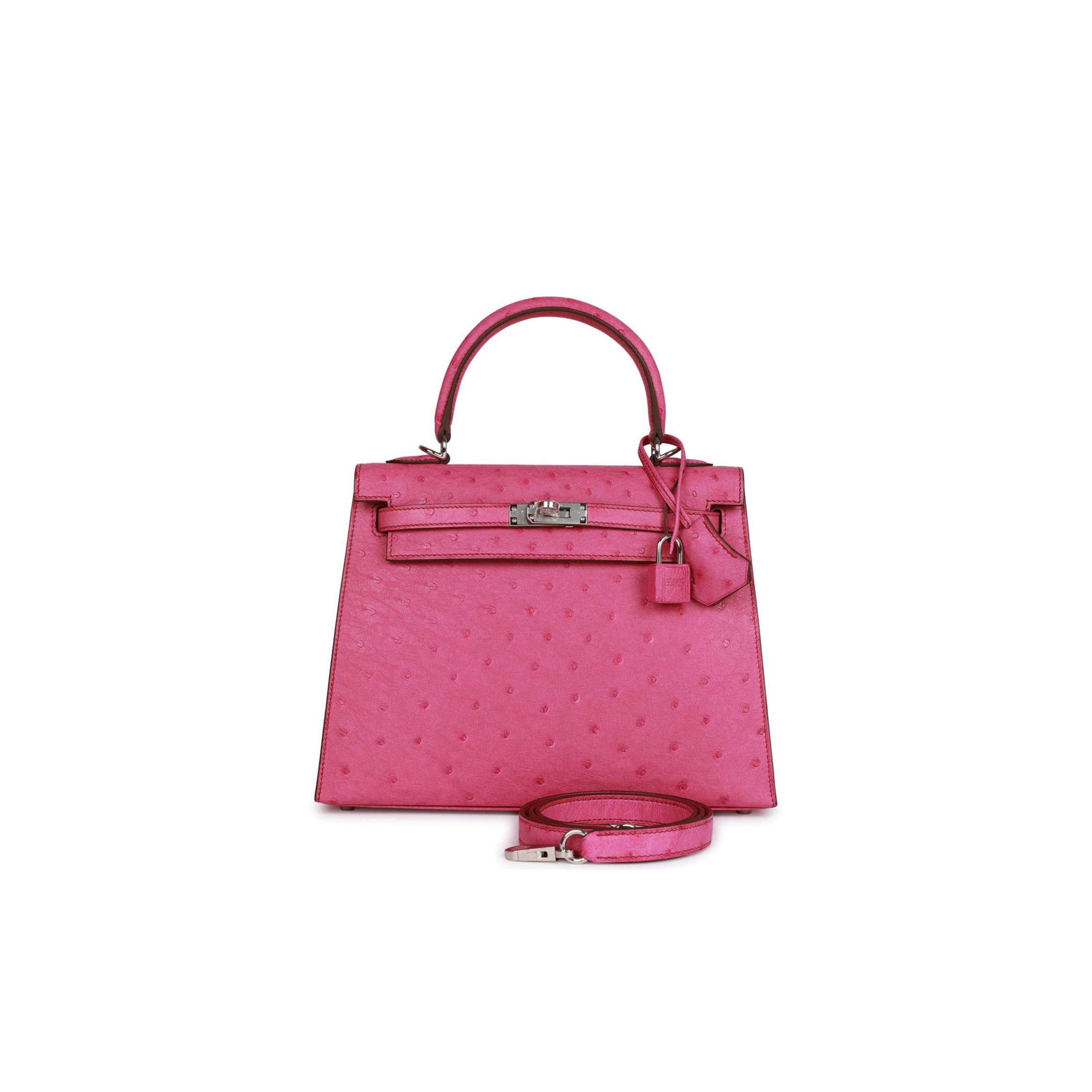 HERMES KELLY SELLIER 25 FUCHSIA OSTRICH PALLADIUM HARDWARE (25*17*7cm) HERMES KELLY SELLIER 25 FUCHSIA OSTRICH PALLADIUM HARDWARE (25*17*7cm)