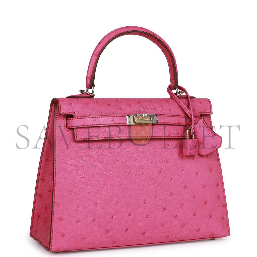 HERMES KELLY SELLIER 25 FUCHSIA OSTRICH PALLADIUM HARDWARE (25*17*7cm) HERMES KELLY SELLIER 25 FUCHSIA OSTRICH PALLADIUM HARDWARE (25*17*7cm)