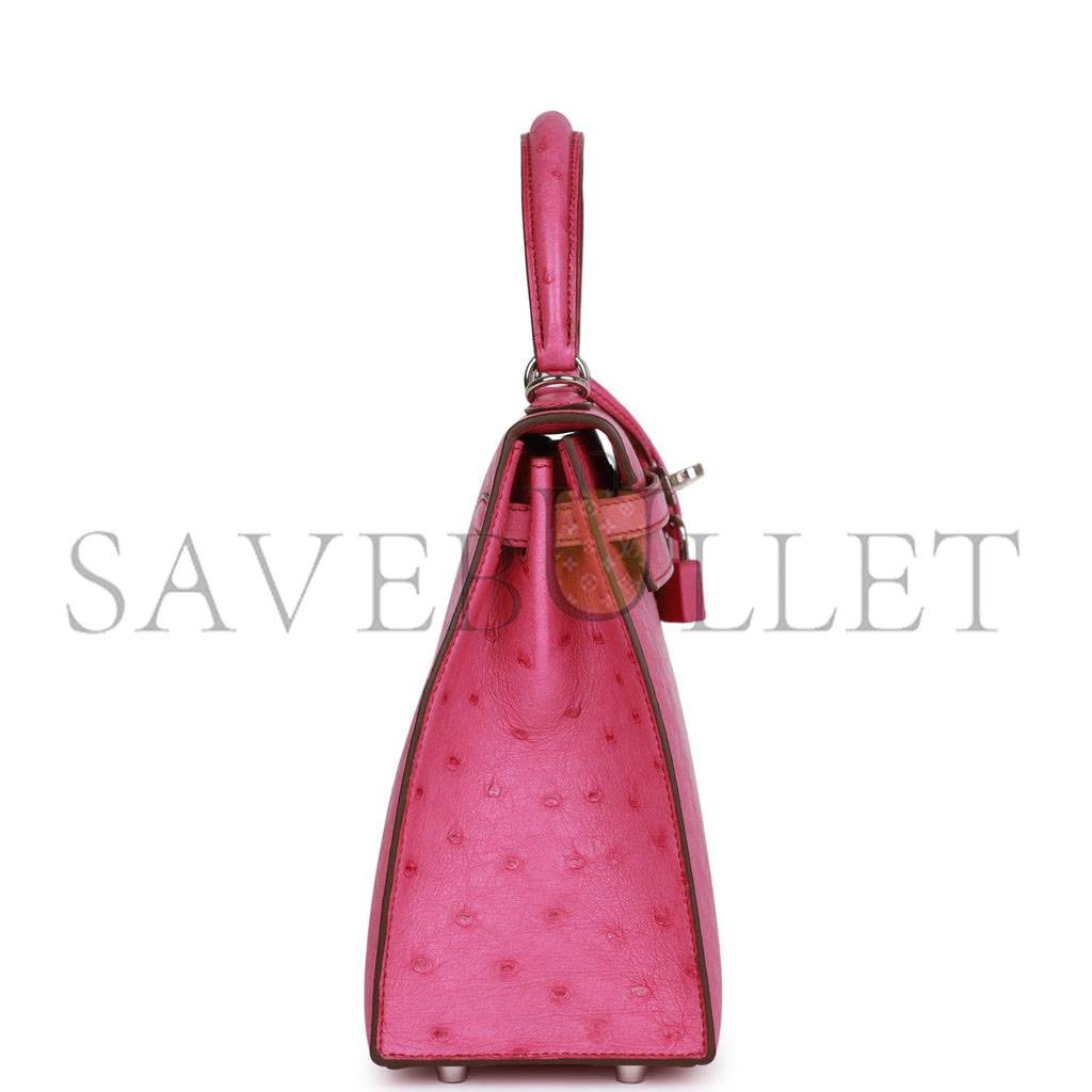 HERMES KELLY SELLIER 25 FUCHSIA OSTRICH PALLADIUM HARDWARE (25*17*7cm) HERMES KELLY SELLIER 25 FUCHSIA OSTRICH PALLADIUM HARDWARE (25*17*7cm)