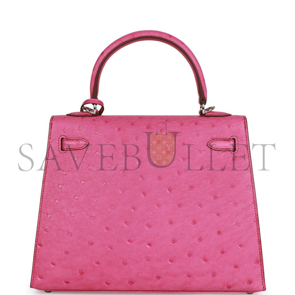 HERMES KELLY SELLIER 25 FUCHSIA OSTRICH PALLADIUM HARDWARE (25*17*7cm) HERMES KELLY SELLIER 25 FUCHSIA OSTRICH PALLADIUM HARDWARE (25*17*7cm)