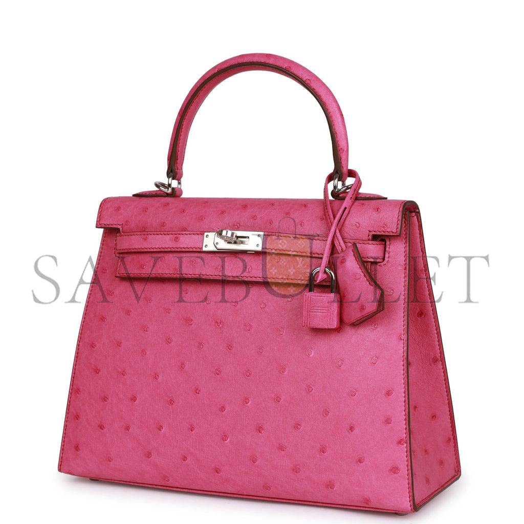 HERMES KELLY SELLIER 25 FUCHSIA OSTRICH PALLADIUM HARDWARE (25*17*7cm) HERMES KELLY SELLIER 25 FUCHSIA OSTRICH PALLADIUM HARDWARE (25*17*7cm)