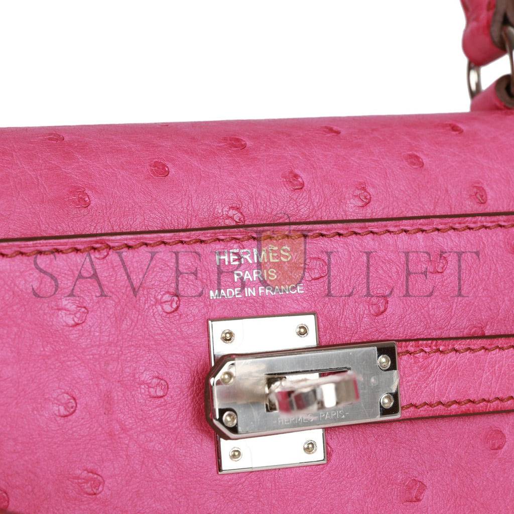 HERMES KELLY SELLIER 25 FUCHSIA OSTRICH PALLADIUM HARDWARE (25*17*7cm) HERMES KELLY SELLIER 25 FUCHSIA OSTRICH PALLADIUM HARDWARE (25*17*7cm)
