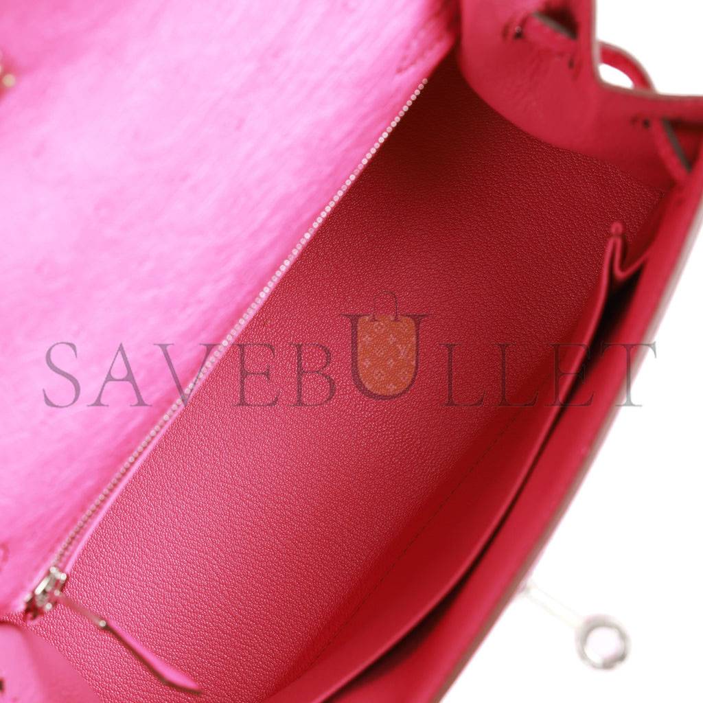 HERMES KELLY SELLIER 25 FUCHSIA OSTRICH PALLADIUM HARDWARE (25*17*7cm) HERMES KELLY SELLIER 25 FUCHSIA OSTRICH PALLADIUM HARDWARE (25*17*7cm)
