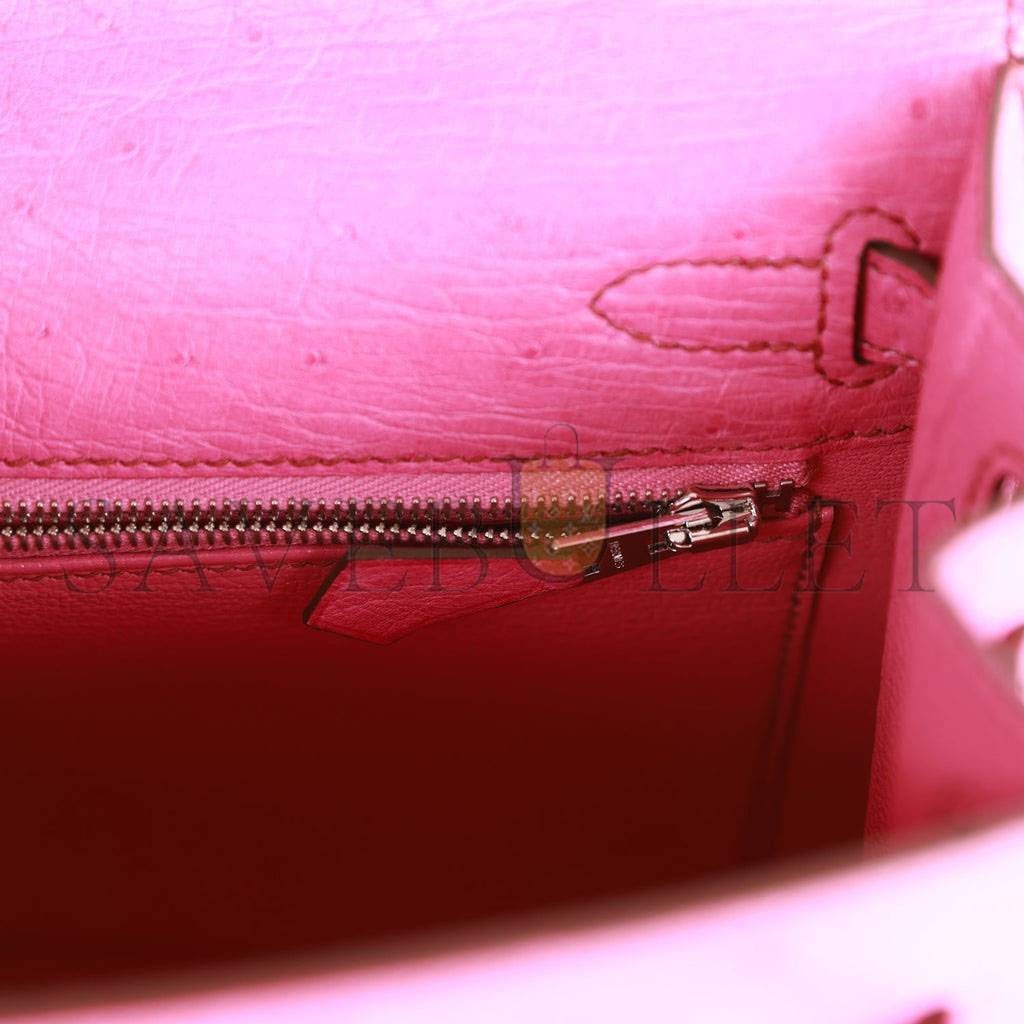 HERMES KELLY SELLIER 25 FUCHSIA OSTRICH PALLADIUM HARDWARE (25*17*7cm) HERMES KELLY SELLIER 25 FUCHSIA OSTRICH PALLADIUM HARDWARE (25*17*7cm)