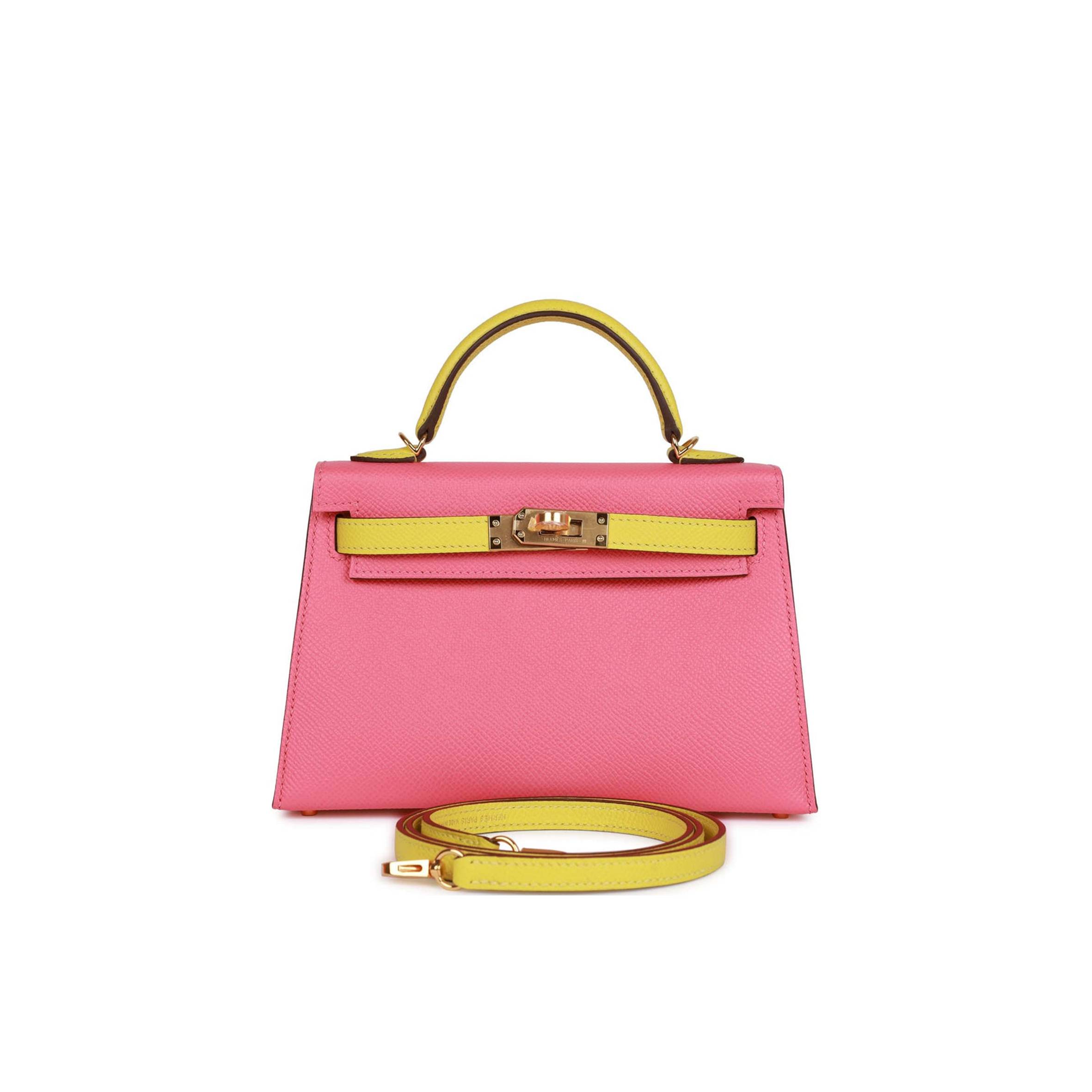 HERMES SPECIAL ORDER (HSS) KELLY MINI SELLIER 20 ROSE AZALEE AND LIME EPSOM GOLD HARDWARE (19*12*5.5cm) HERMES SPECIAL ORDER (HSS) KELLY MINI SELLIER 20 ROSE AZALEE AND LIME EPSOM GOLD HARDWARE (19*12*5.5cm)